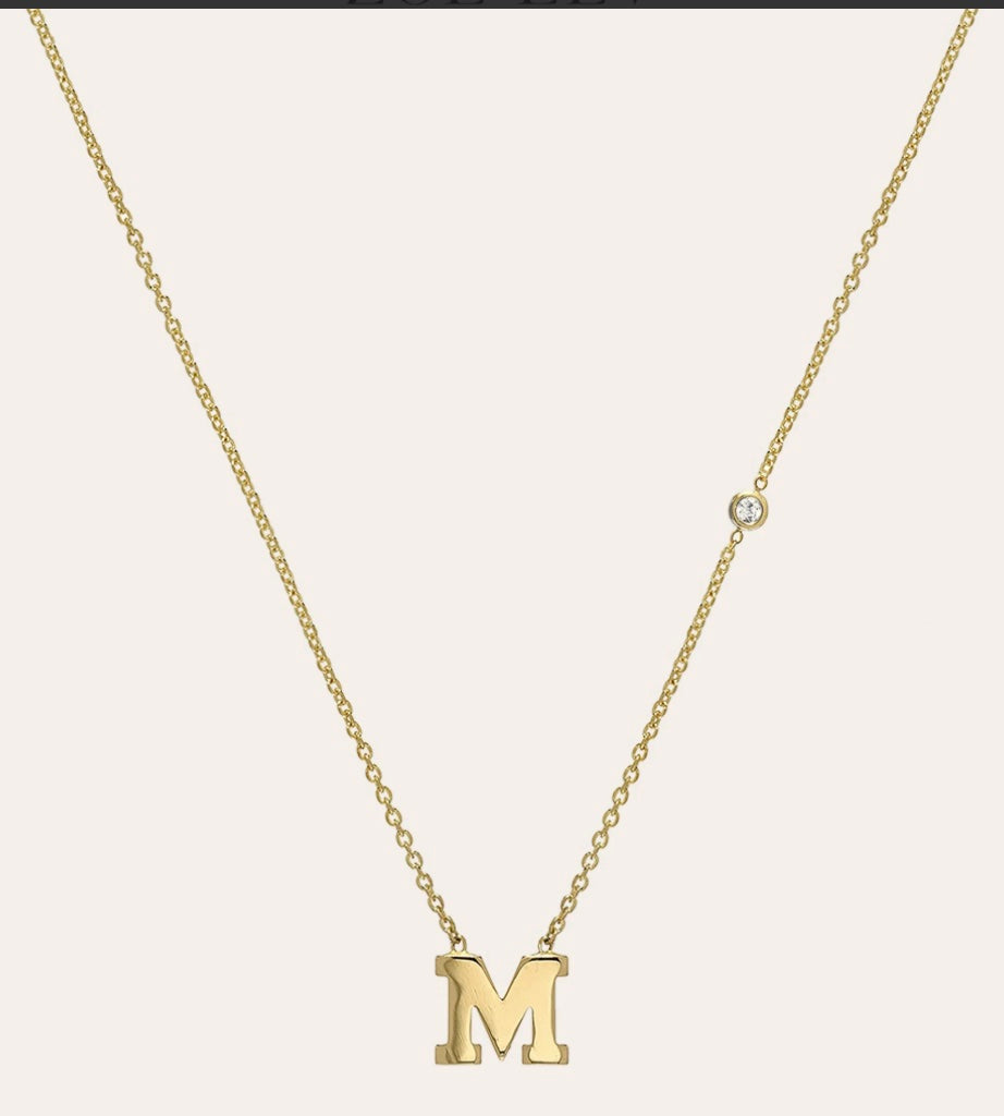 14k Gold Varsity Initial and Diamond Necklace